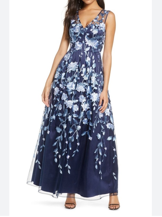 Eliza J Dresses & Skirts - Eliza J Navy Floral Embroidered A-Line Gown